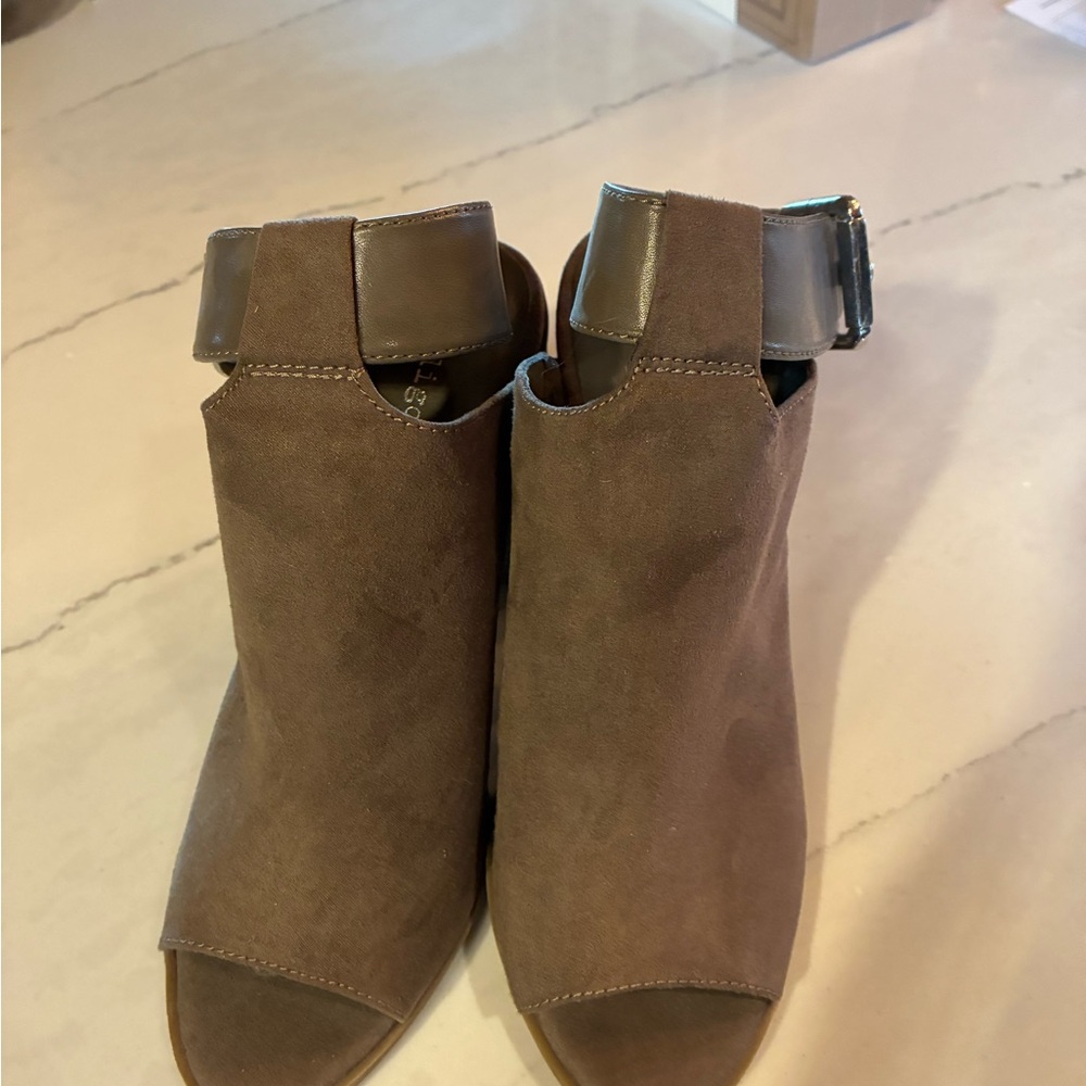 Indigo Brown Peep-Toe Ankle Booties
